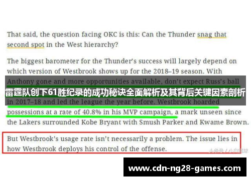 雷霆队创下61胜纪录的成功秘诀全面解析及其背后关键因素剖析